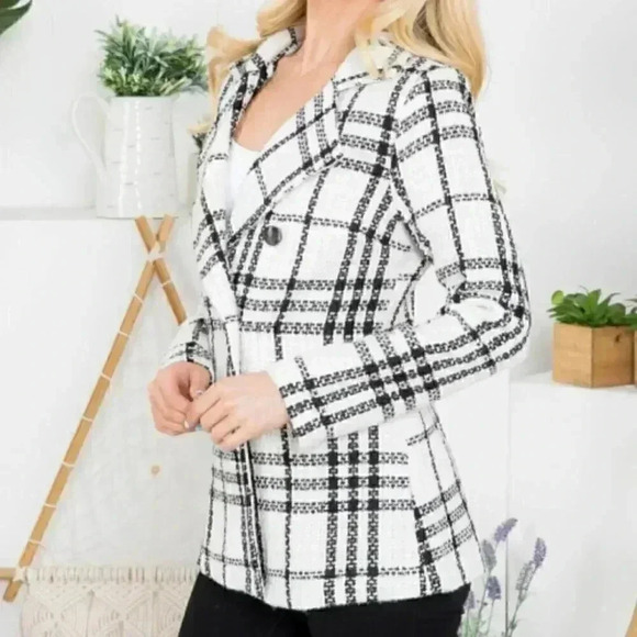 BOHO Business White Black button front Blazer - Picture 3 of 5